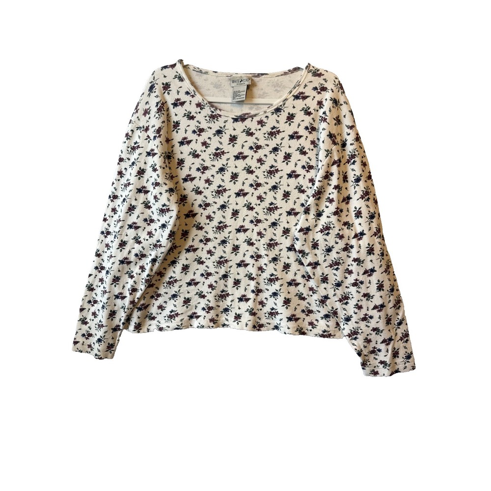 White Stag Ribbed Floral Long Sleeve Top Plus 22/24W Cottagecore Boho Grandma